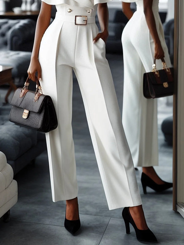 Flared Sleeves Pleated Split-Joint V-Neck Jumpsuits