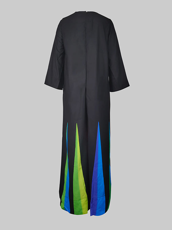 High Waisted Long Sleeves Striped Round-Neck Jumpsuits