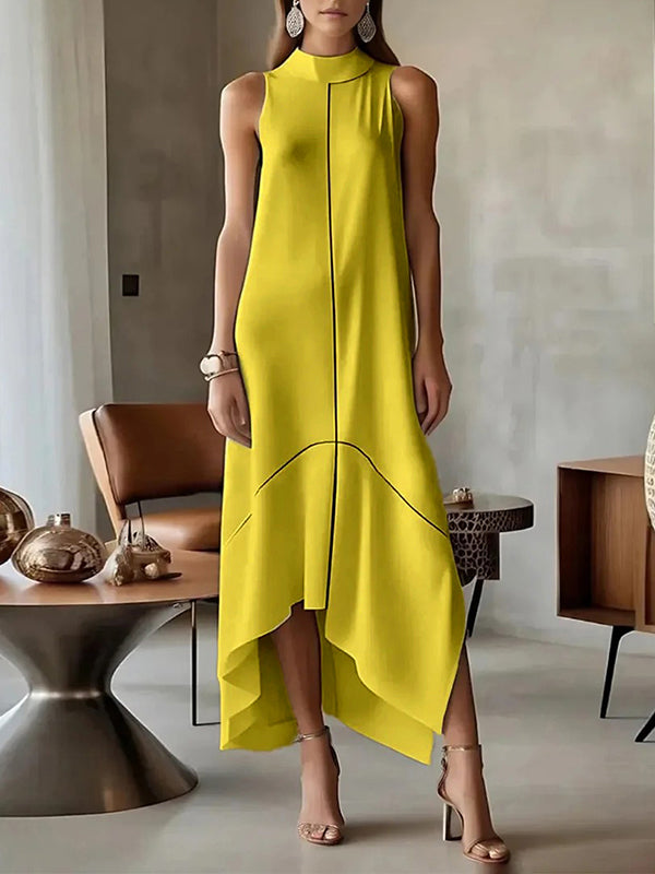 Sleeveless Split-Joint Split-Side High Neck Maxi Dresses