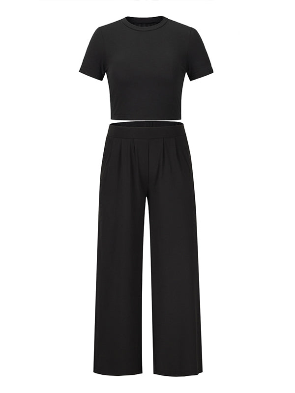 Simple Solid Color T-Shirt & Pants Two Pieces Set