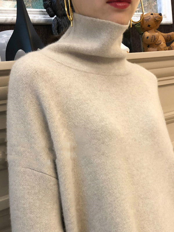 Urban Loose Solid Color High-Neck Sweater Tops & Skirts Bottoms Suits