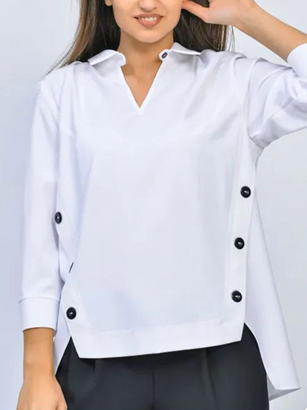 Long Sleeves Hollow Split-Joint Lapel Blouses&Shirts Tops