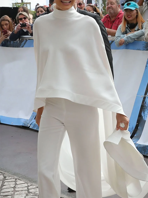 High-low Loose Solid Color High-neck Pants Set Two Pieces Set