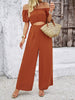 High Waisted Loose Elasticity Hollow Solid Color Tied Waist Off-The-Shoulder Jumpsuits