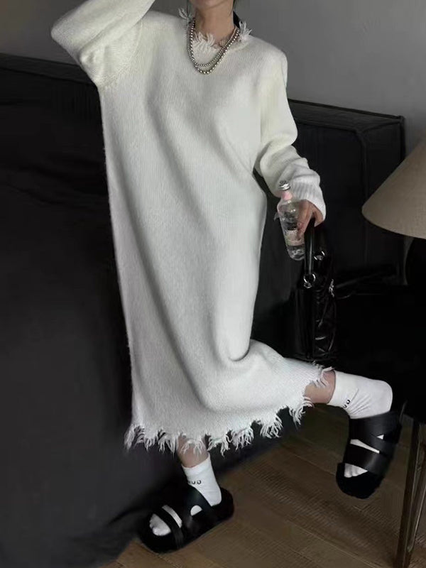 Vera Solenne Fringe Sweater Dress