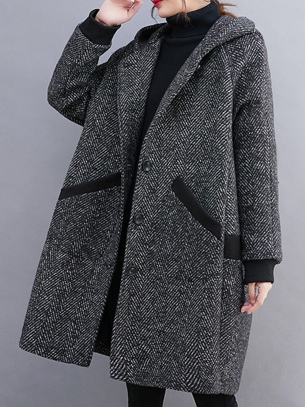 Original Creation Long Sleeves Loose Keep Warm Hooded Outerwear