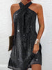 A-Line Loose Hollow Sequined Solid Color Halter-Neck Mini Dresses