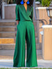 Loose Three-Quarter Sleeves Solid Color V-Neck Jumpsuits
