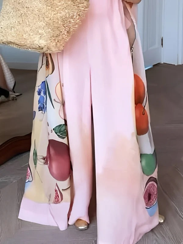 Loose Sleeveless Flower Print Round-Neck Jumpsuits