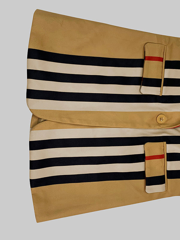 Long Sleeves Loose Buttoned Split-Joint Striped Stand Collar Woolen Coat