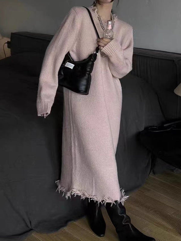 Vera Solenne Fringe Sweater Dress