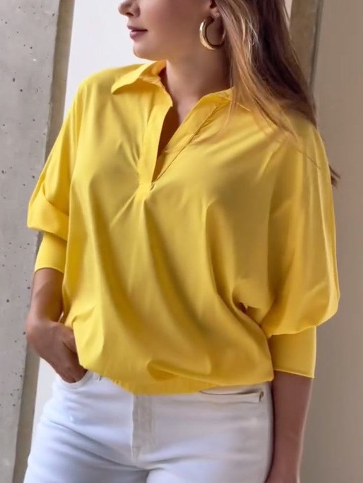 Loose Puff Sleeves Solid Color Lapel Blouses&Shirts Tops