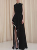 Irregular Clipping Skinny Contrast Color Round-Neck Maxi Dresses