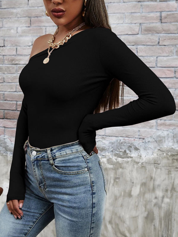 Vera Noir One-Shoulder Top