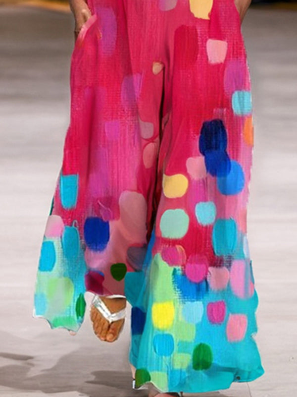 Loose Sleeveless Printed Split-Joint Round-Neck Jumpsuits