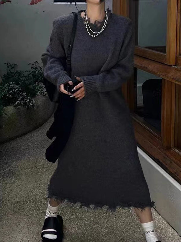 Vera Solenne Fringe Sweater Dress