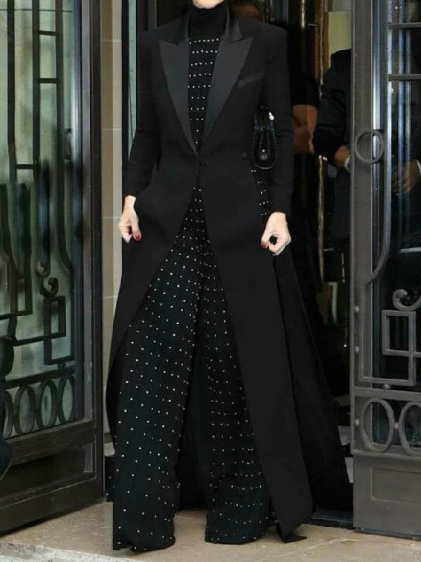 Long Sleeves Split-Joint Split-Side Notched Collar Outerwear