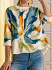 Half Sleeves Loose Contrast Color Flower Print Round-Neck T-Shirts Tops