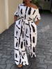Half Sleeves Loose Printed Striped Tied Waist One-Shoulder Jumpsuits