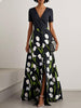 A-Line High Waisted Flower Print Split-Front V-Neck Maxi Dresses