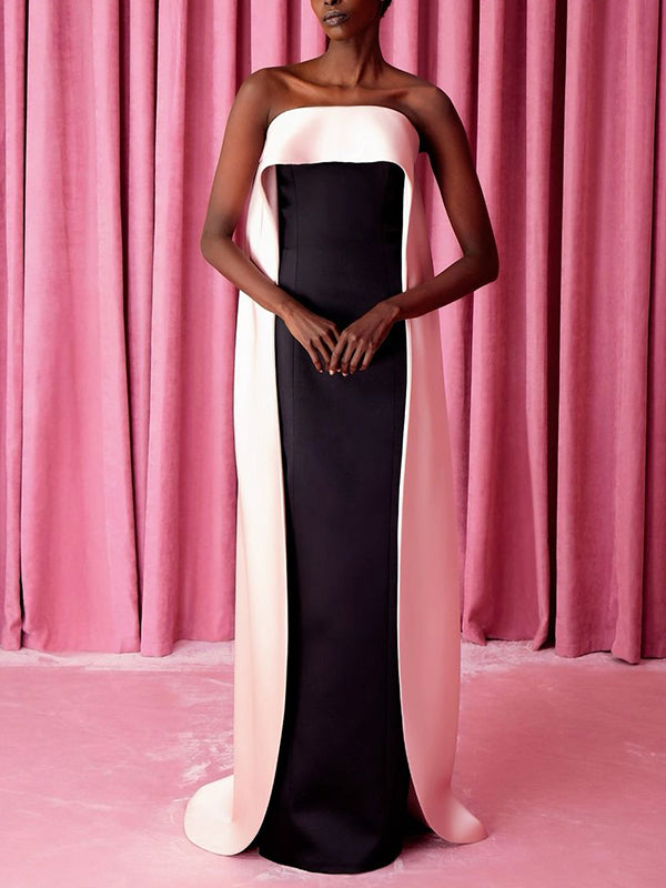 Loose Sleeveless Contrast Color Tube Maxi Dresses