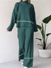 High-Low Contrast Color Split-Side Round-Neck Sweater Top + High Waisted Pants Bottom Two Pieces Set