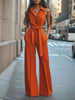 High Waisted Sleeveless Buttoned Pockets Tied Waist Lapel Jumpsuits