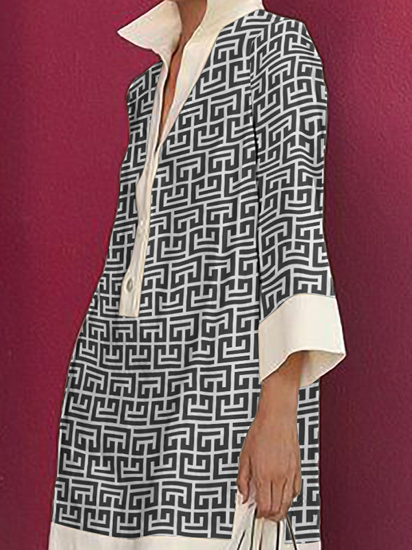 Vera Noelle Printed Lapel Dress