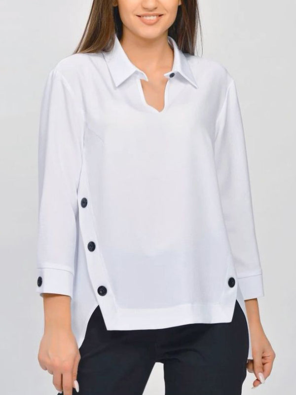 Long Sleeves Hollow Split-Joint Lapel Blouses&Shirts Tops