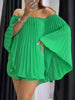 Batwing Sleeves Loose Pleated Solid Color Off-The-Shoulder Shirt Top + Shorts Bottom Two Pieces Set