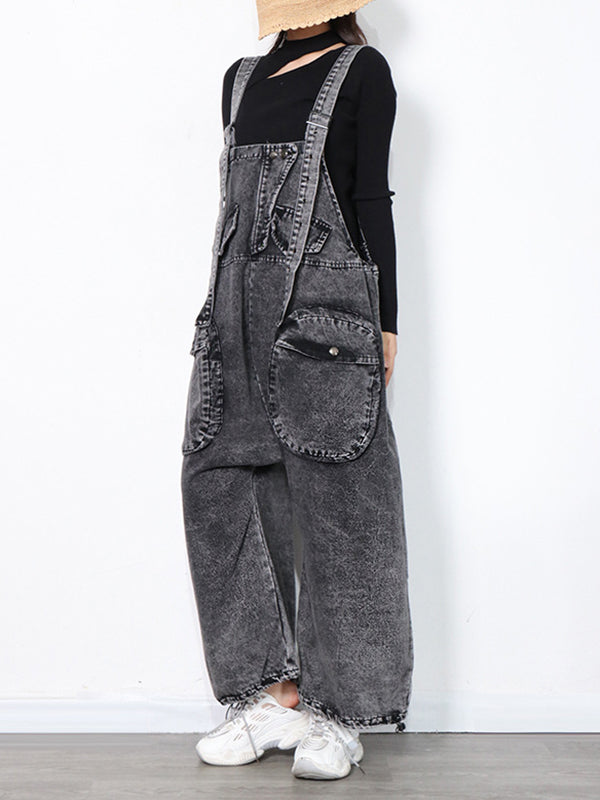 Original Cool Denim Split-Joint Square-Neck Overalls
