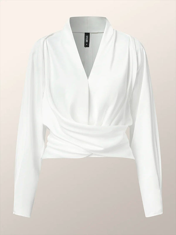 Long Sleeves Solid Color Zipper V-neck Blouses&shirts Tops