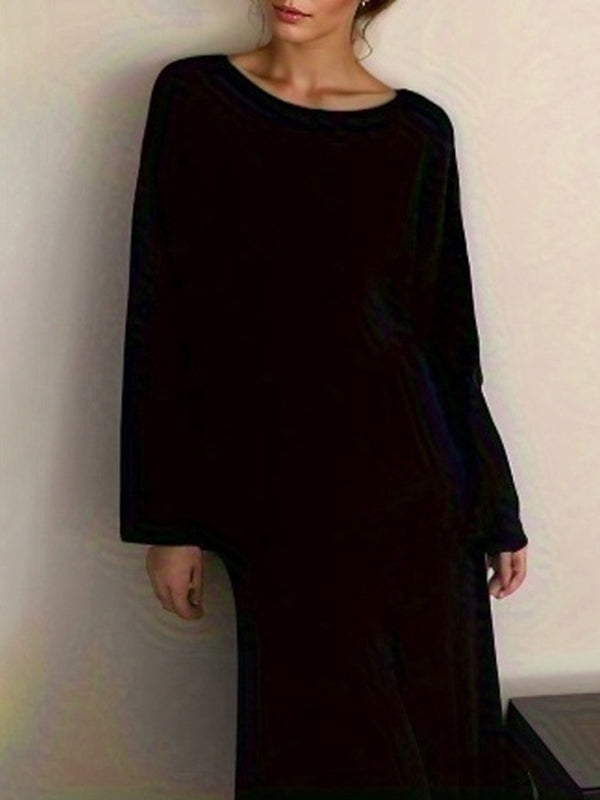 Loose Solid Color Long Sleeves Round-Neck Sweater Top + Skirt Two Pieces Set