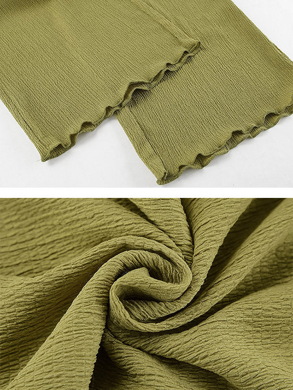 Solid Color Pleated Sleeveless Asymmetric High Neck Vest + Wide Leg Pants Two Pieces Set