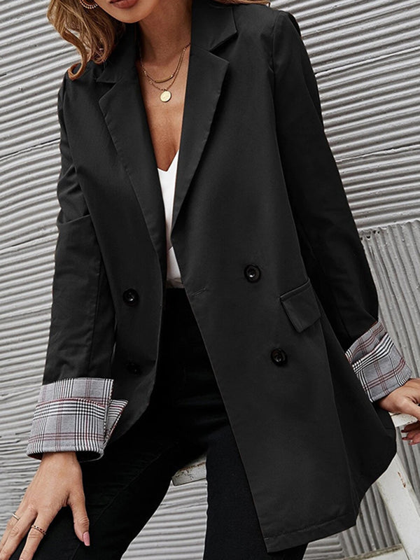 Long Sleeves Loose Buttoned Pockets Split-Joint Notched Collar Blazer Outerwear