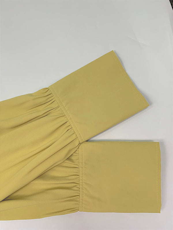 A-Line Long Sleeves Buttoned Pleated Pockets Solid Color Tied Waist V-Neck Maxi Dresses