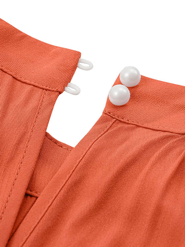 High Waisted Loose Pleated Solid Color Split-Front Tied Waist Halter-Neck Jumpsuits