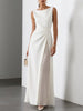 Sleeveless Gauze Pleated Solid Color Split-Joint Round-Neck Evening Dresses Maxi Dresses