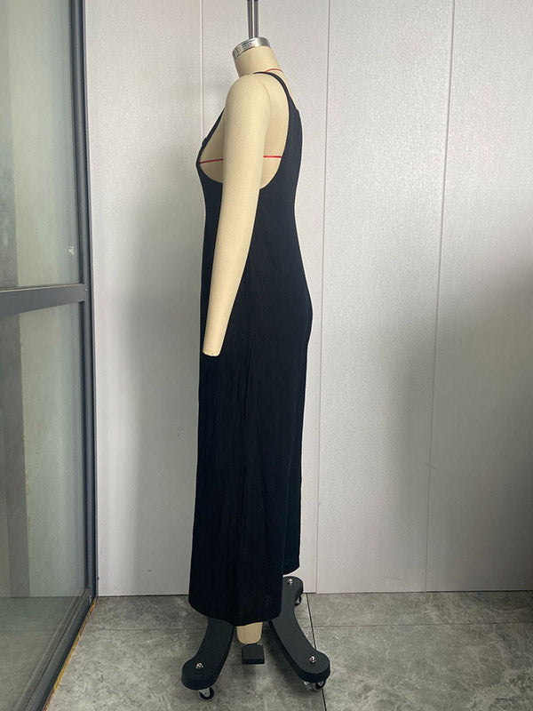 Loose Plus Size Pleated Split-Joint Square-Neck Overalls