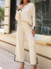High-Low Long Sleeves Contrast Color Split-Side Round-Neck Sweater Top + Pants Bottom Two Pieces Set