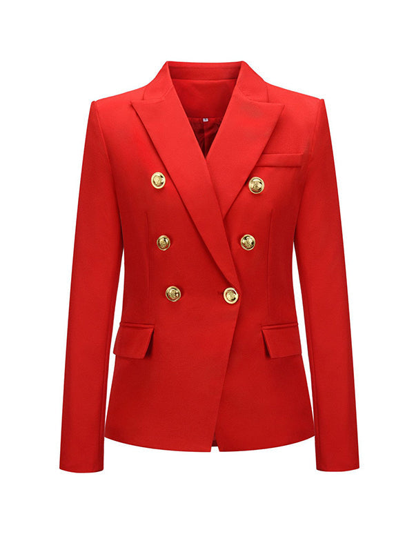 Long Sleeves Buttoned Notched Collar Blazer Outerwear