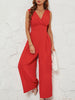 Loose Sleeveless Pleated Solid Color Split-Joint V-Neck Jumpsuits