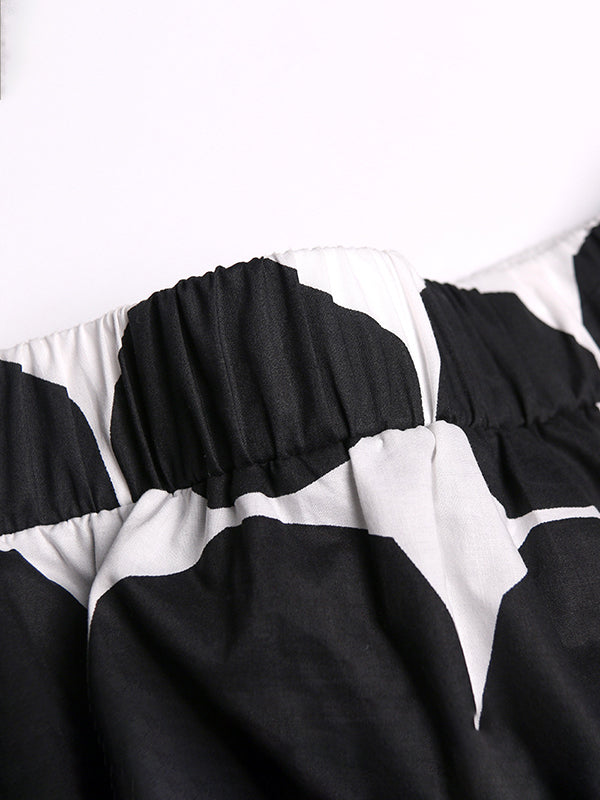 Batwing Sleeves Buttoned Polka-Dot Round-Neck Shirts Top + Elasticity Pockets Harem Pants Pants Bottom Two Pieces Set