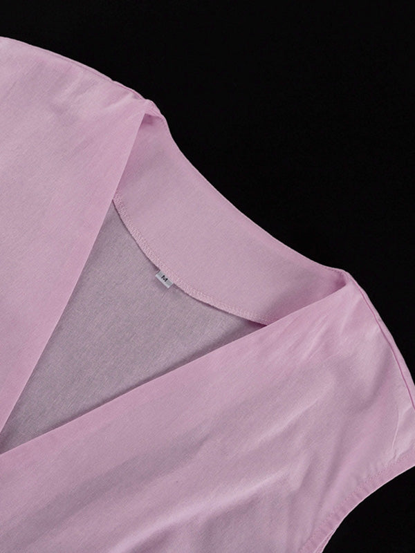 Loose Split-Joint Sleeveless Pleated V-Neck Vest + Pants Trousers Two Pieces Set