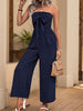 High Waisted Sleeveless Bowknot Pleated Solid Color Split-Joint Tube Jumpsuits