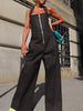 Sleeveless Wide Leg Solid Color Zipper Halter-Neck Jumpsuits
