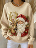 Vintage Santa Reindeer Casual Crewneck Pullover for Women