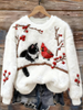 Women's Flannel Sweatshirt with Festive Cat Art for Christmas