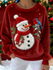 Women's Flannel Hoodie with Christmas Snowman and Bird Design