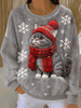 Casual Flannel Hoodie with Women's Christmas Cat Art Print